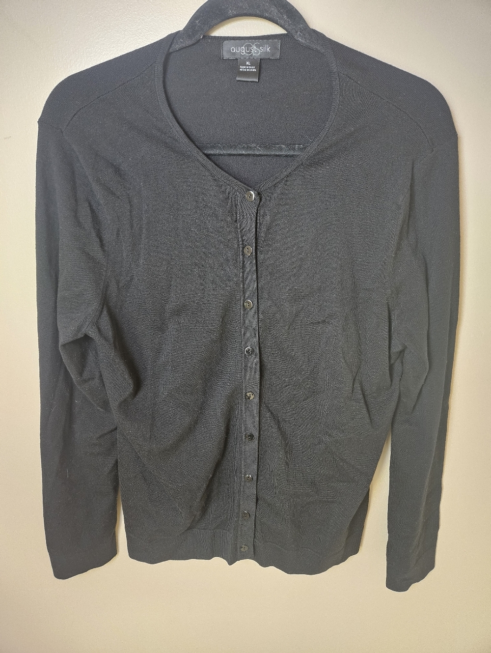 August Silk Blend Black Button Long Sleeve Lightweight Cardigan Sweater XLarge